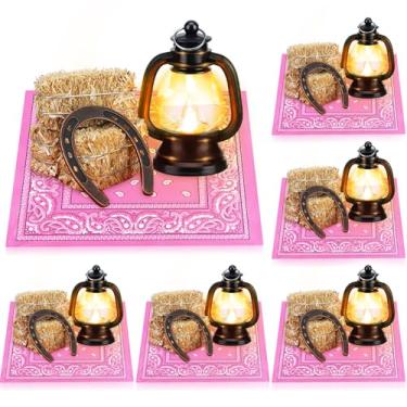 Imagem de Shihanee 36 peças de centro de mesa de rodeio de cowboy ocidental mini decoração de festa de cowboy com lanterna de ferradura de feno bandana de fardo de vaqueira decoração de festa para aniversário