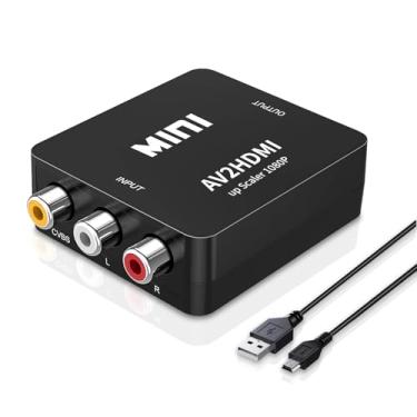 Imagem de wtyixs Conversor RCA para HDMI, 1080p Mini RCA AV composto vídeo áudio para HDMI conversor conversor para TV/Wii/PC/PS2/STB/Xbox/VHS/VCR/câmera/DVD, suporta PAL/NTSC com cabo de 1.5cm