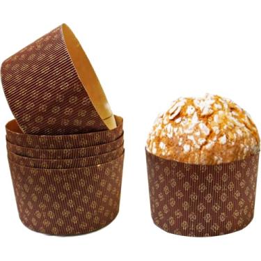 Imagem de Moldes de panetone grandes de papel ondulado dourado e marrom de luxo - 19 x 10 cm - 6 peças