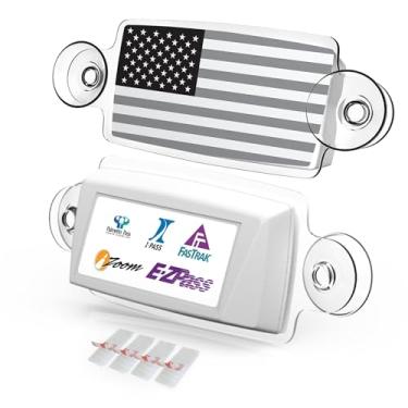 Imagem de AUTOBOXCLUB Suporte EZ Pass/Suporte de pedágio para a maioria dos estados dos EUA/Suporte de para-brisa com pedágio/Fácil de instalar e remover/com 4 tiras de montagem de pedágio/proteção UV (bandeira