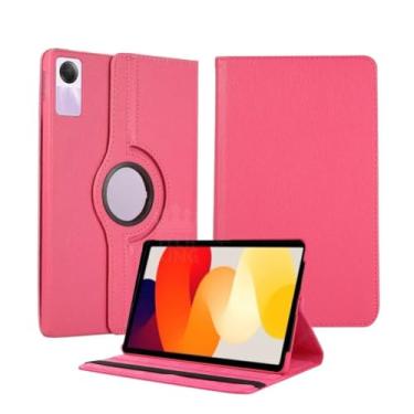 Imagem de Capa Capinha Carteira de Couro Preta Giratória Executiva Compatível Com Redmi Pad SE Tela de 11 Polegadas (Rosa choque)
