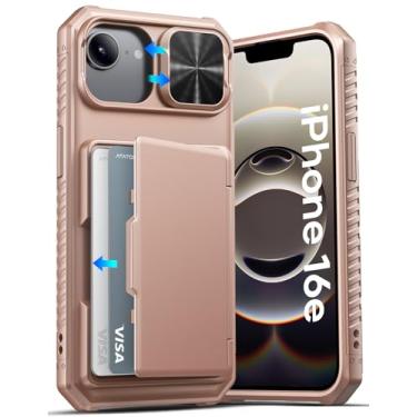Imagem de ATATOO Capa carteira para iPhone SE, suporte de cartão embutido (loja de 3 a 5 cartões) e capa de lente deslizante, proteção de grau militar, capa protetora de silicone à prova de choque para iPhone