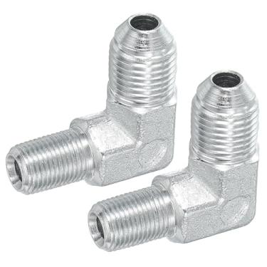 Imagem de PATIKIL Adaptador de tubo de 90 graus, 2 peças 1/5.1 cm macho 37° Flare JIC x 1/20.3 cm BSPT conector macho encaixe de cotovelo de aço carbono para ar fluido hidráulico combustível água óleo, prata