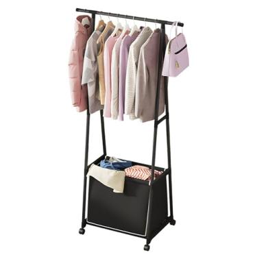 Imagem de Prateleiras de Vestuário para Pendurar Roupas Com Bolsa de Armazenamento Grande, Roupas Compactas Rack de Rodas para Quarto, Lavanderia, Sala de Estar (Preto)