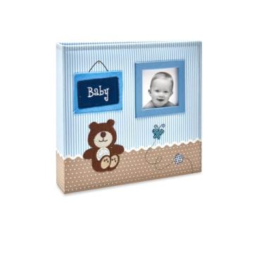 Imagem de Álbum de Fotos Bebê Tecido Azul - 100 Fotos 15x21 cm - 24,5x23 cm
