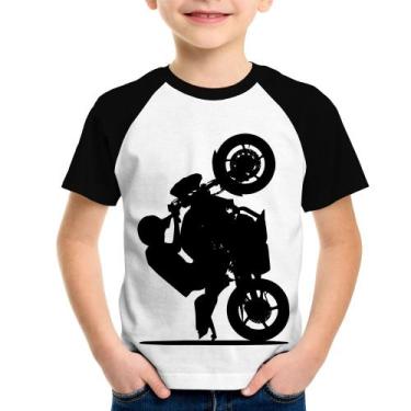 Imagem de Camiseta Raglan Infantil Moto Grau XJ6 - Foca na Moda, Branco, Preto, 
