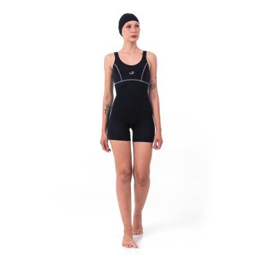 Imagem de Kit Macaquinho e Touca em Helanca para Natação e Hidroginástica, Feminino, Hammerhead, Preto/Cinza, M