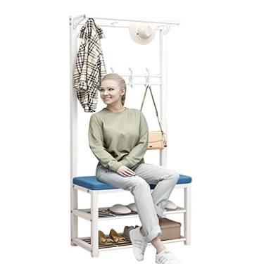 Imagem de Cabideiro, sapato, corredor, árvore, com almofada de assento, 3 em 1, porta de entrada, organizador de sapatos, prateleira, barras suspensas, 9 ganchos, moldura de metal para entrada, escritório,