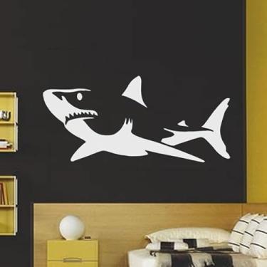 Imagem de Adesivo Tubarão Shark Mar Oceano decoração parede vidro box banheiro (Branco)