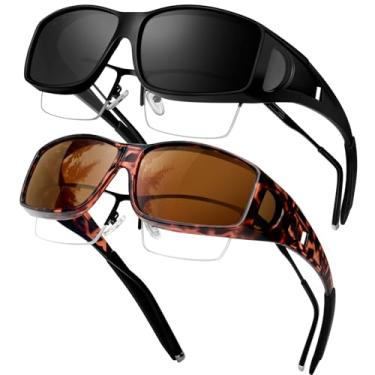 Imagem de KANASTAL Óculos de Sol Feminino Polarizado Sobrepor Masculino Tartaruga Armação Marrom Escuro Preto 2 Pares sobre Oculos Proteção UV400 Envolventes Leopardo Sunglasses Fit over Glasses -Marrom + Preto