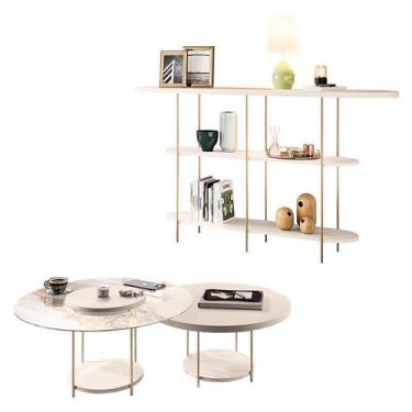 Imagem de Aparador Infinity e Kit Mesa de Centro Sky Off White  HB Móveis - HB M