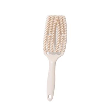 Imagem de Escova esfoliante elástica oca de nylon, pente de massagem feminino, ferramenta de estilo para salão de beleza, cabelo cacheado, especial para perucas de cabelo real (SanDuanLKFS-branco)