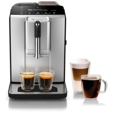 Imagem de Máquina de Café Expresso Automática com Moedor de Cerâmica, Painel de Controle LCD e Touch, 110V, Bosch TIU20307 série 300, Preta e Prata
