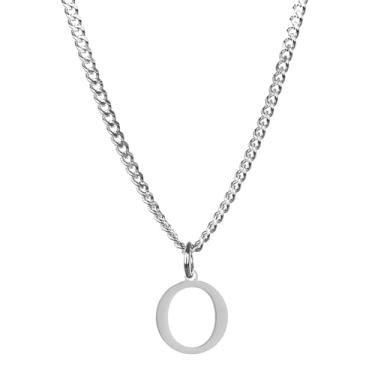 Imagem de SAELACY Colar masculino com inicial mínima, aço inoxidável, dourado, prateado, 26 letras, colar com pingente para homens e mulheres, corrente cubana de 3,5 mm à prova d'água, middle, Aço inoxidável,