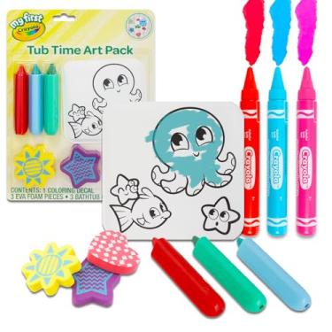 Imagem de Crayola Conjunto de giz de cera de banheira para crianças – Pacote de arte Crayola Tub Time com 6 giz de cera de banho, decalque para colorir e mais | Atividade de banho para meninas, meninos e