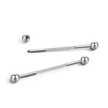 Imagem de ZYTAIJEW 1 peça/2 peças G23 titânio 14G barra industrial conjunto de esferas 5 mm extremidades roscadas externamente brincos cartilagem superfície CZ brinco industrial cristal corpo piercing jóias