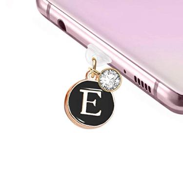 Imagem de ELISE & FONDA TP31 Tipo-C porta de carregamento antipoeira plugue redondo letra E pingente para celular Samsung Galaxy/OnePlus/Xiaomi/Oppo Android iPhone 15/16 (preto), approx. 1.2 cm (H) x 1.2 cm (W)