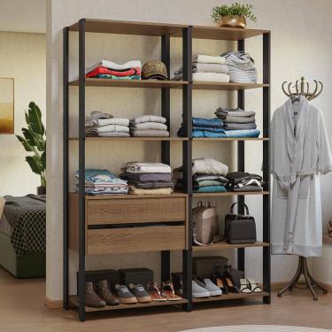 Imagem de Guarda-Roupa Closet Modulado Valencia 2 Gavetas 9 Prateleiras 129cm Rustic/Preto Madesa