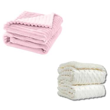 Imagem de Cobertor Kit 2pçs Bebê Wave Berço Rosa e Pipoquinha Branco - Neném Na 