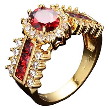 Imagem de HSQYJ Anéis de compromisso de zircônia cúbica oval azul vermelho de luxo estilo clássico cristal aniversário casamento alianças de noivado anel de coquetel para mulheres meninas banhado a ouro joias