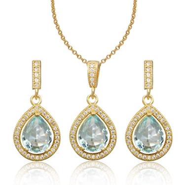 Imagem de Conjunto de joias de lágrima para mulheres – Conjunto de brincos de gota e pingente de zircônia cúbica pequena de prata esterlina com zircônia cúbica e pingente para casamento, noiva, madrinhas, mãe da noiva, formatura, festa, bijuteria, Pedra preciosa, Zircônia cúbica