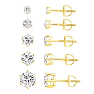 Imagem de Brinco de parafuso de zircônia cúbica transparente redondo banhado a ouro branco 18K, pacote com 5, Zircônia cúbica