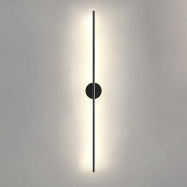 Imagem de Luminária de parede linear preta, luminária de parede LED de bastão fino, iluminação minimalista, tira longa, luzes de montagem em parede, lavadora de parede interna para sala de estar, quar