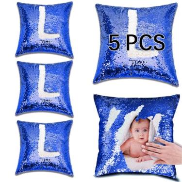 Imagem de ORJ Capa de almofada de lantejoulas sublimação em branco 40,6 cm x 40,6 cm flip reversível sereia decorativa personalizada fronhas para crianças (azul royal)