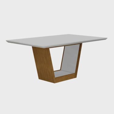 Imagem de Mesa de Jantar Retangular Tampo Off White c/ Canto Arredondado Base Imbuia 180cm Alemanha