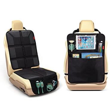 Imagem de Protetor de cadeirinha com estofamento grosso + organizador de carros no banco traseiro, tampa de assento de carro xl para cadeirinha infantil, tecido