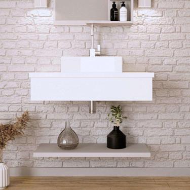 Imagem de Conjunto para Banheiro Bancada com Cuba Q39 Quadrada e Prateleira City 805 Branco Chess