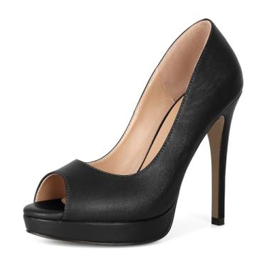 Imagem de Joseywade Salto alto plataforma feminino peep toe fino céu salto alto salto agulha 12 cm vestido de festa sem cadarço para trabalho casual vida diária vestido de festa, Preto fosco, 36