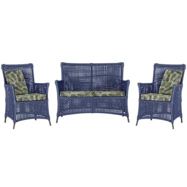 Imagem de Jogo Sofá e 2 Poltronas de Área Igapó Alumínio Pintura Preta Corda Náutica Estofado 5 Trama