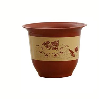Imagem de Vasos de flores de plástico espesso imitação de resina cerâmica vaso de flores paisagem vaso de água casa varanda bonsai rosa árvore frutífera vaso de flores decoração de escritório (tamanho: 1L) ()