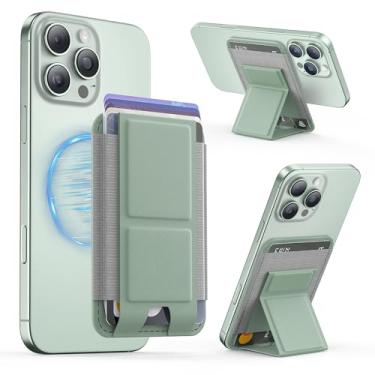 Imagem de GONEZ Carteira MagSafe com suporte, suporte magnético mais forte para iPhone 16/15/14/13/12, carteira de telefone de couro premium com bloqueio RFID, 1 compartimento, serve para 5 cartões, Matcha