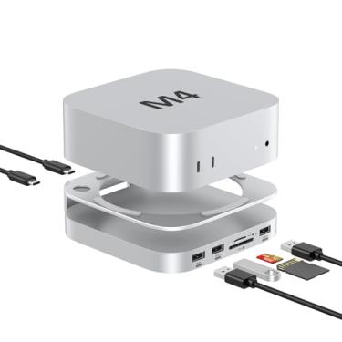 Imagem de Akyyajaure Mac Mini Hub: suporte e base de alumínio 9 em 1 para Mac mini M4 Pro com gabinete SSD M.2 NVMe, USB-A*2 de 10 Gbps, leitores de cartão SD/TF, USB 2.0