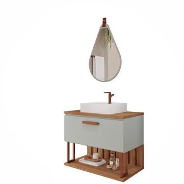 Imagem de Gabinete de Banheiro Duna 80 com Espelho Gota Pistache/Freijo - MGM