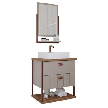 Imagem de Gabinete de Banheiro Uni com Cuba e Espelheira 60cm Cappuccino/Freijo 