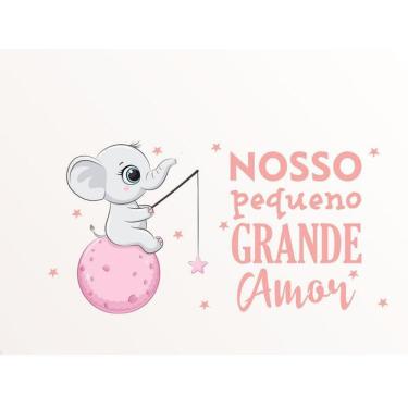 Imagem de Adesivo De Parede Infantil Elefantinho Lua Com Frase Bebê