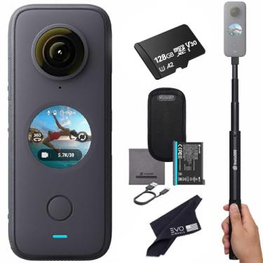 Imagem de Insta360 Câmera ONE X2 360 com tela sensível ao toque - vídeo 5.7K30 360, modo de câmera frontal estável, foto de 18 MP 360 + InstaPano | Pacote inclui bastão de selfie invisível (120 cm) e cartão de