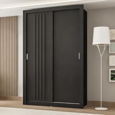 Imagem de Guarda Roupa Solteiro 2 Portas Darvi 2 Gavetas Carraro Ripado Preto Touch