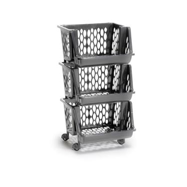 Imagem de Cesto Organizador Multiuso Plástico 2, 3 ou 4 andares Empilhável Expositor c Rodinhas Diversas Cores(triplo chumbo)