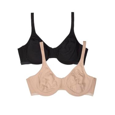 Imagem de Fruit of the Loom Sutiã feminino de algodão elástico Extreme Comfort, pacote com 2, Areia/Hue preta, 40DDD