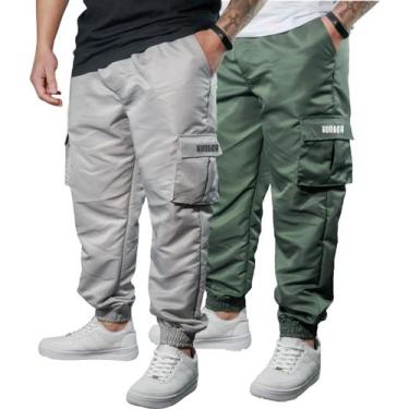 Imagem de Kit 2 Calça Jogger Bolsos Cargo Corta Vento Masculina Skate - Hunter, 