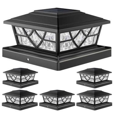 Imagem de APONUO Luzes de tampa de poste solares, branco quente e branco frio, serve para postes de vinil 4 x 4 6 x 6 de madeira/4 x 4 5x5, ao ar livre, IP64 à prova d'água, ligar/desligar, luzes de poste de