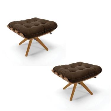 Imagem de Kit 2 Puffs Giratório Suede Base Madeira D'rossi Marrom - DROSSI