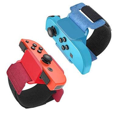 Imagem de Fânll Pulseiras de Pulso Upgrade para Just Dance 2021/2020, Confortável Alça Elástica Ajustável para Controle Nintendo Switch Joy-con, Adequado para Adultos e Crianças, Pacote com 2 (Azul e Vermelho)
