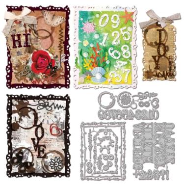 Imagem de GLOBLELAND Matrizes de corte de fundo irregulares para álbum de recortes faça você mesmo, letras quebradas, números, fundo cortado, manchas, marcadores, cortes para fazer cartões, gravação em relevo