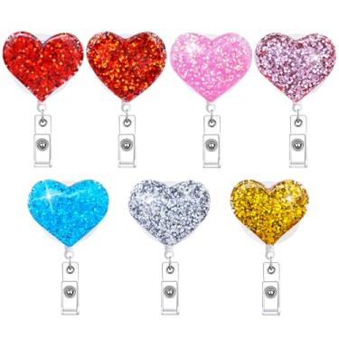 Imagem de 7 peças lindo carretel de crachá de coração brilhante retrátil a granel de enfermeira porta-crachá de enfermagem acrílico acessórios RN CNA assistente social médico professores crachá cartão de