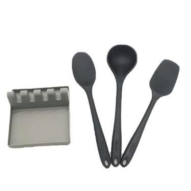 Imagem de Kit utensílios de Silicone Preto com Descanso - WECK